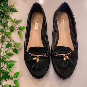 Primark Suede Black and Gold Flats with Tassles